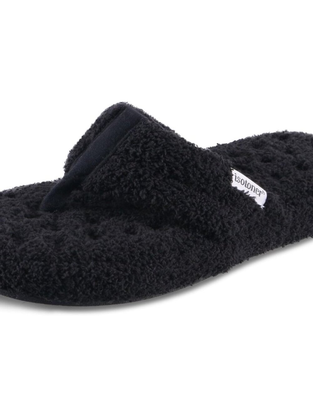 Soft Faux Fur Women's Memory Foam Flip-Flop Slippers in Black - Size 7.5-8